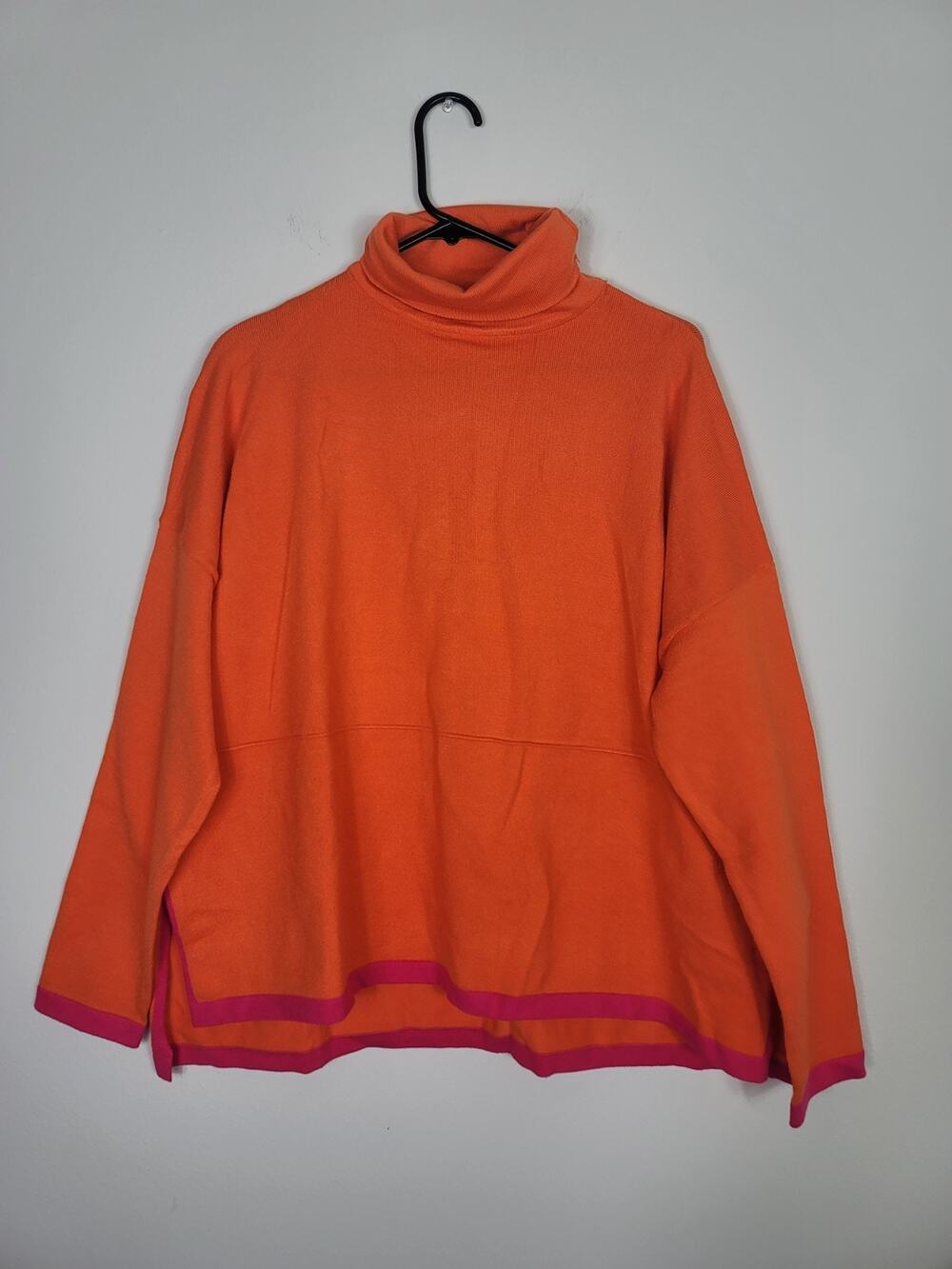 THML Sz S Orange Mock Neck Knit Top Sweater Women’s Colorblock Hem Long Sleeve